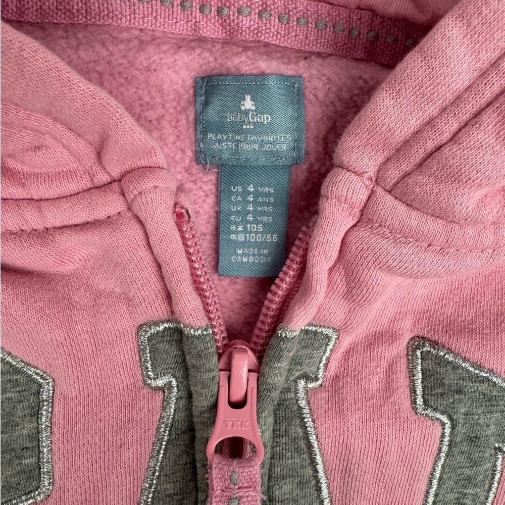 Baby Gap girls pink zippered logo hoodie size 4